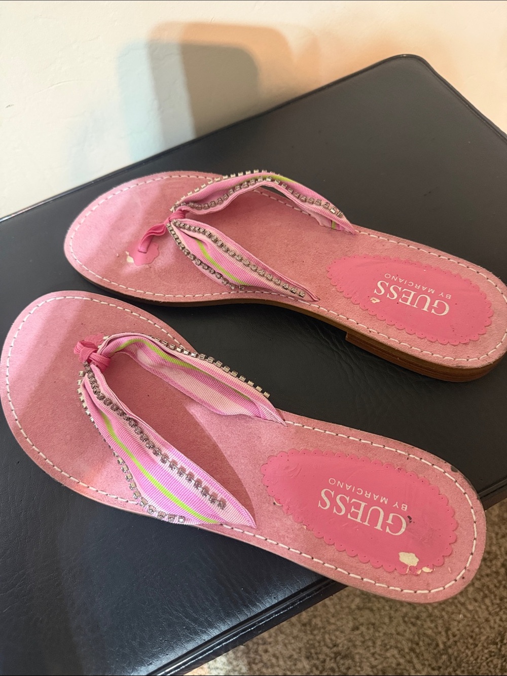 Vintage GUESS by Marciano Pink Rhinestone Thong Sandals